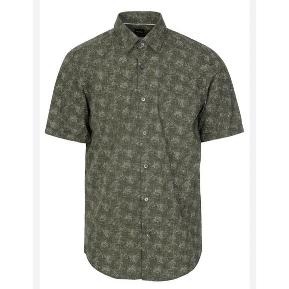 BOSS Hugo Boss Luka Patterned Short-Sleeved Regular Fit in Green & White Size XL - Picture 1 of 11